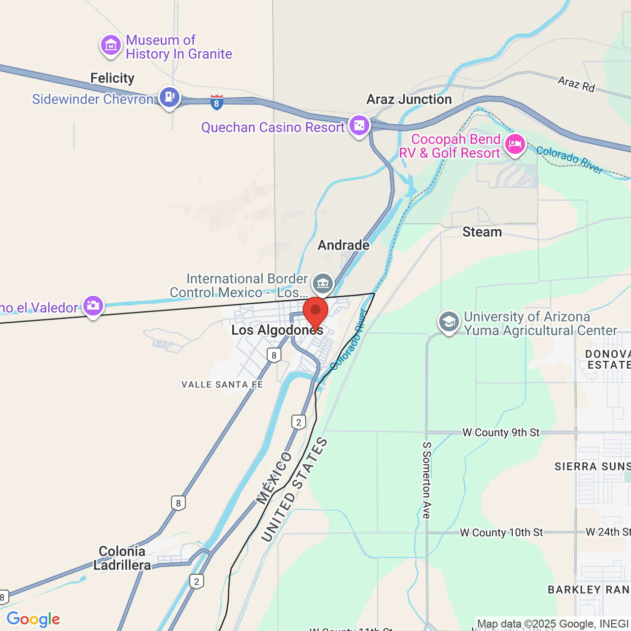 Google map image of our location in Saratoga 309, Los Algodones, BC Mx Los Algodones, B.C.